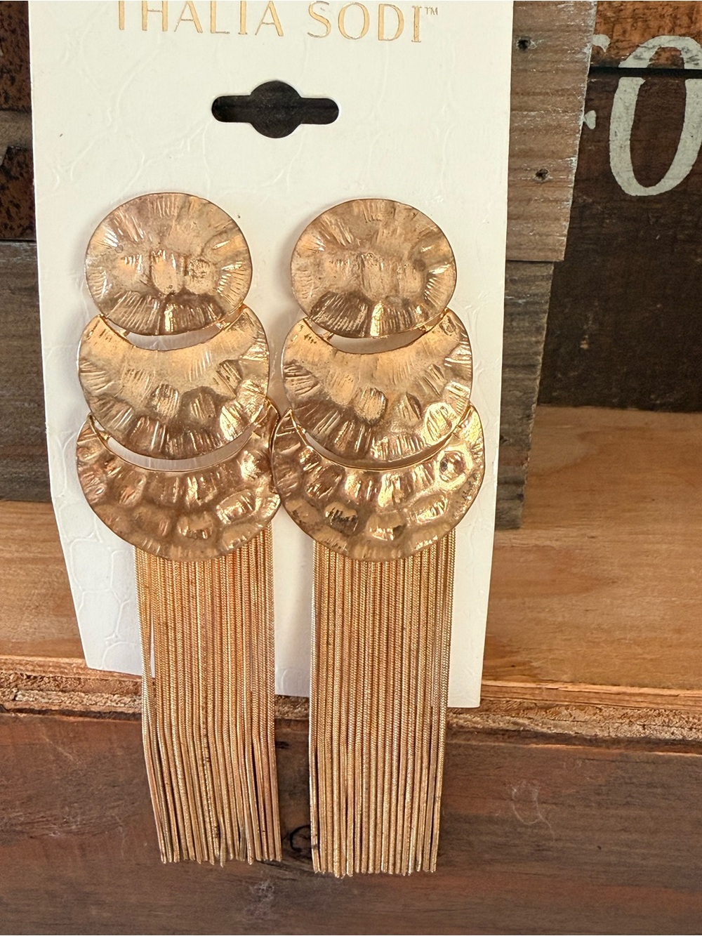 Thalia Sodi Rose Gold Hammered Disc Fringe Earrings